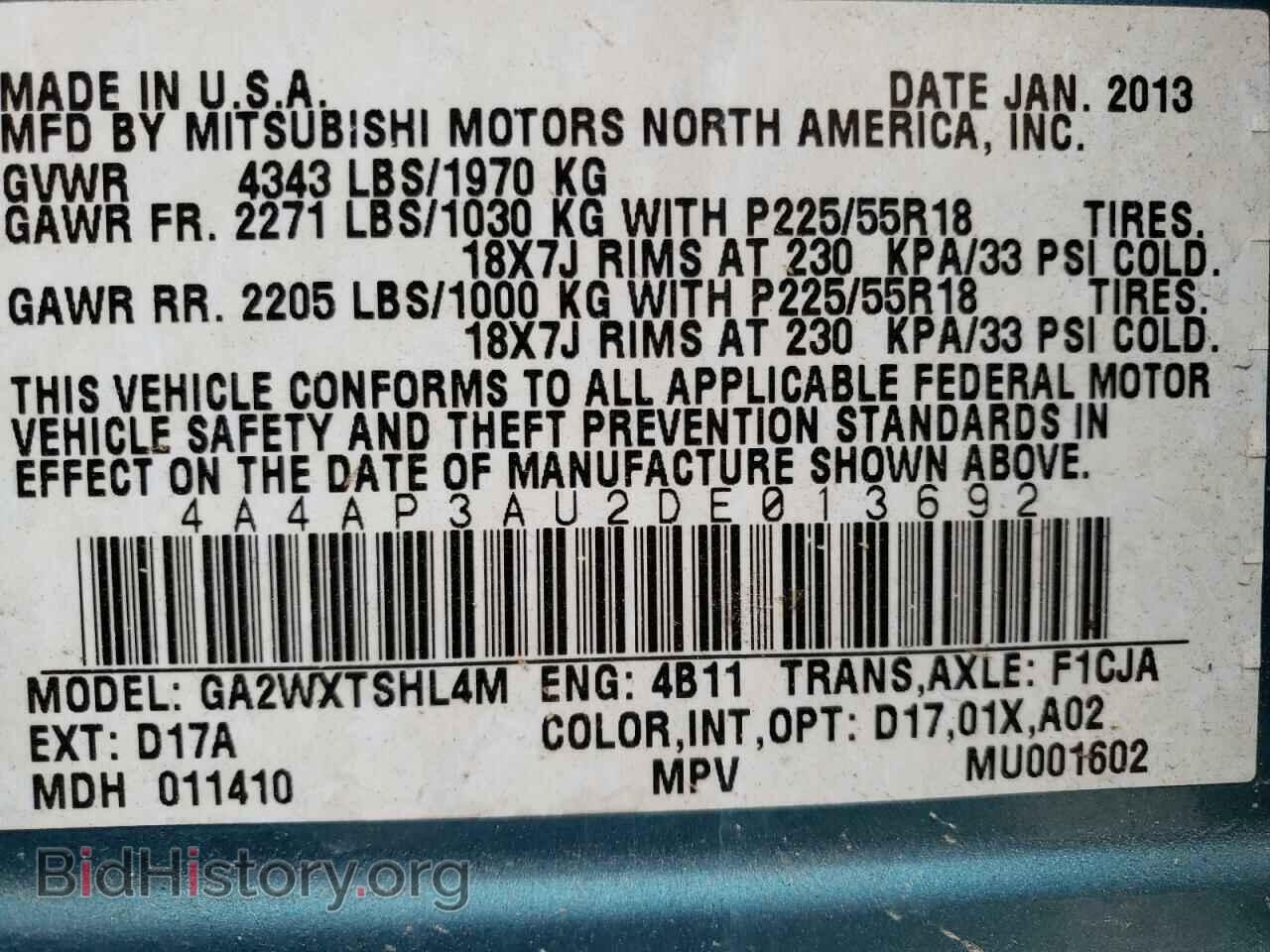 2013 MITSUBISHI OUTLANDER - VIN: 4A4AP3AU2DE013692 - Фото 10
