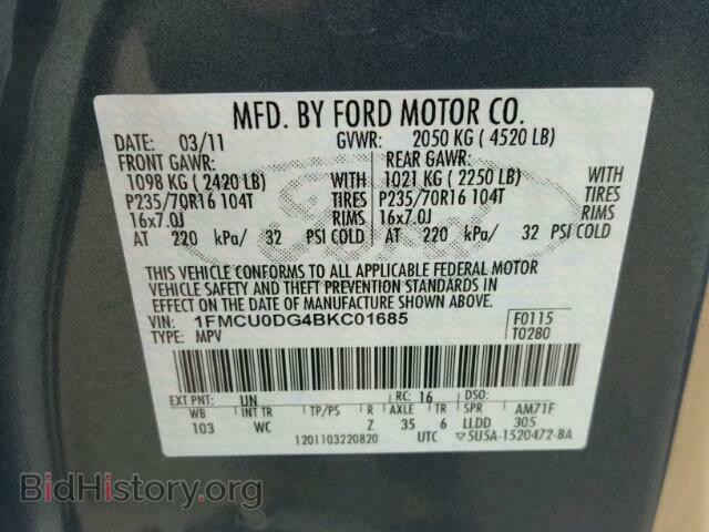 2011 FORD ESCAPE - VIN: 1FMCU0DG4BKC01685 - Фото 10
