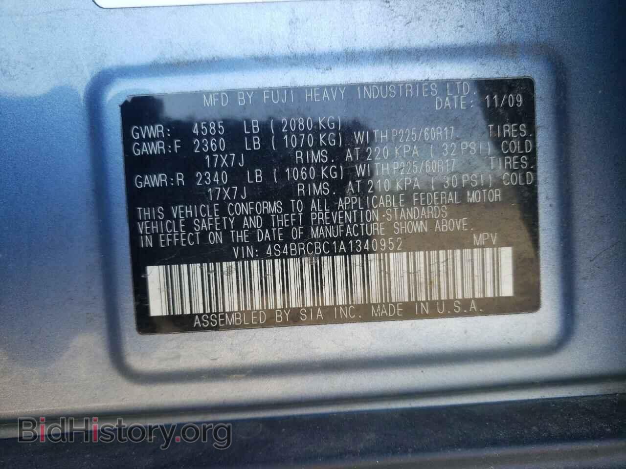 2010 SUBARU OUTBACK - VIN: 4S4BRCBC1A1340952 - Фото 10