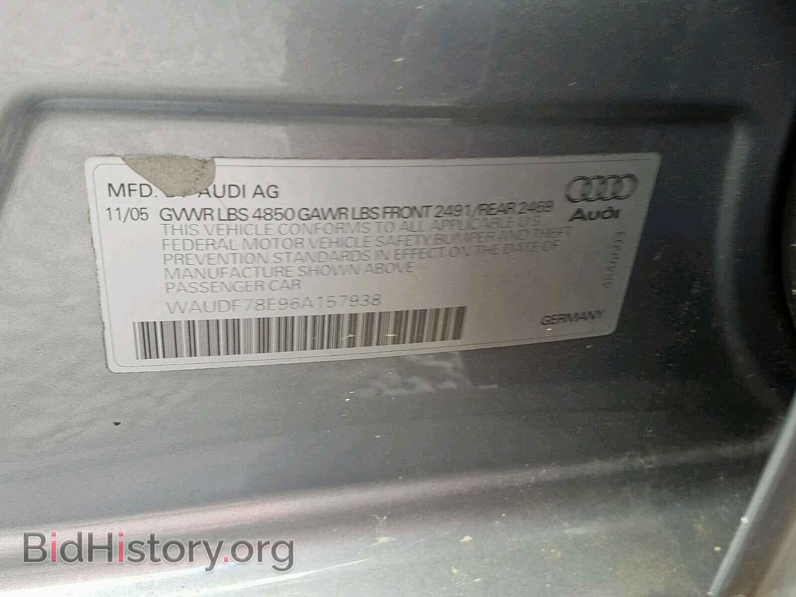 2006 AUDI A4 - VIN: WAUDF78E96A157938 - Фото 10
