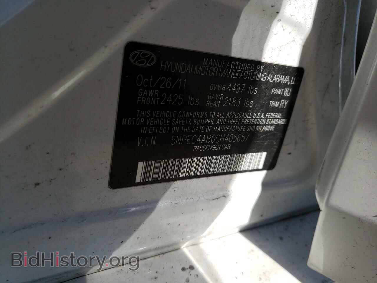 2012 HYUNDAI SONATA - VIN: 5NPEC4AB0CH405657 - Фото 10