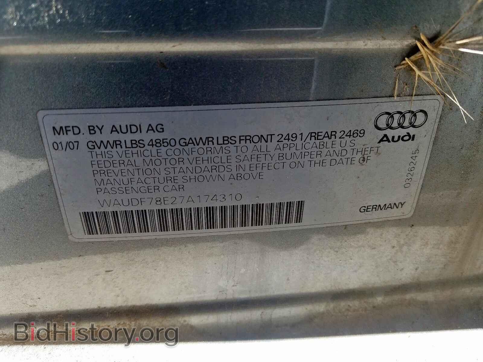 2007 AUDI A4 - VIN: WAUDF78E27A174310 - Фото 10