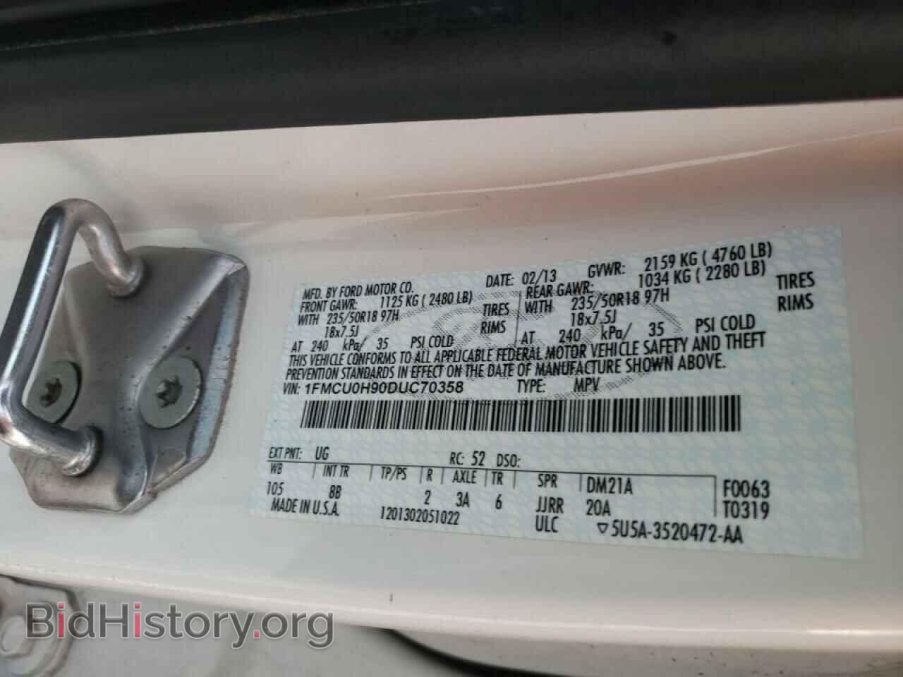 2013 FORD ESCAPE - VIN: 1FMCU0H90DUC70358 - Фото 10