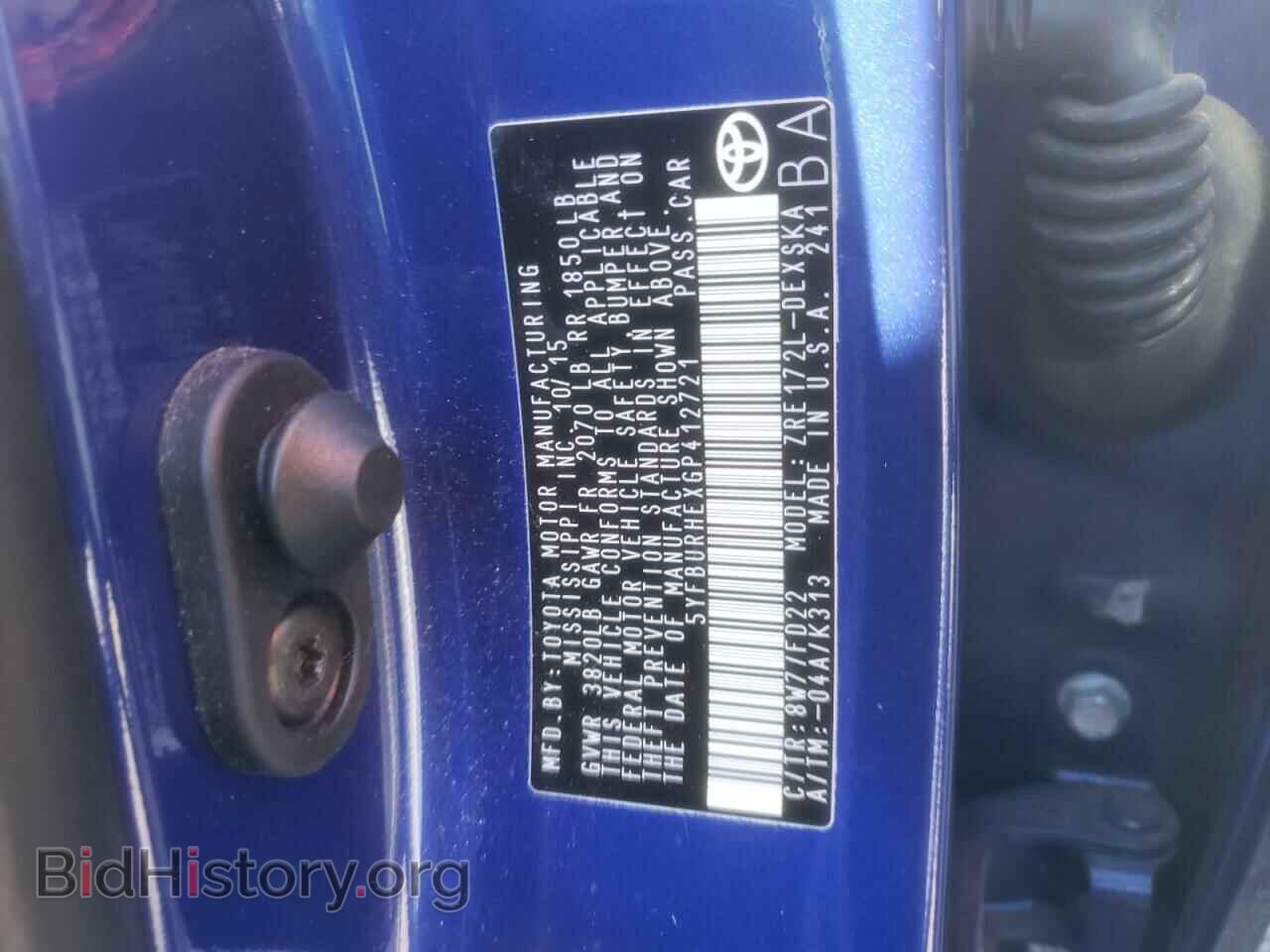 2016 TOYOTA COROLLA - VIN: 5YFBURHEXGP412721 - Фото 10