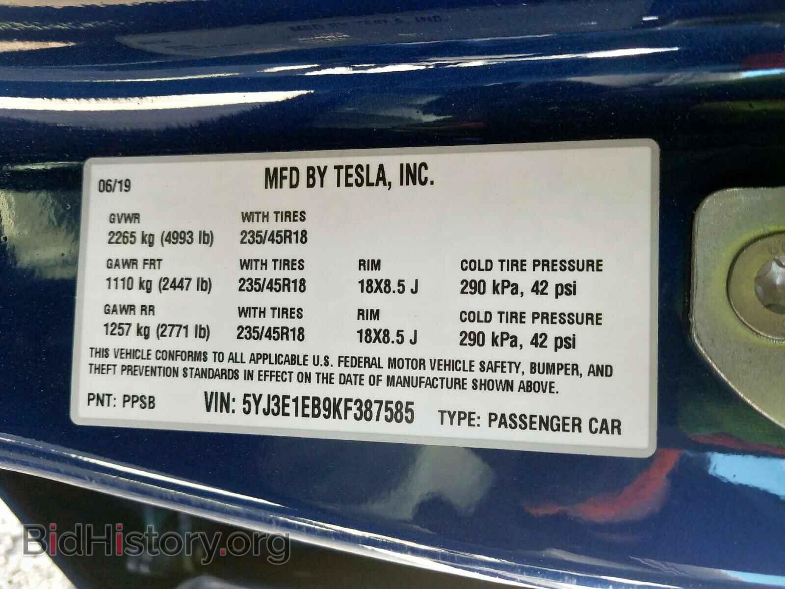 2019 TESLA MODEL 3 - VIN: 5YJ3E1EB9KF387585 - Photo 10