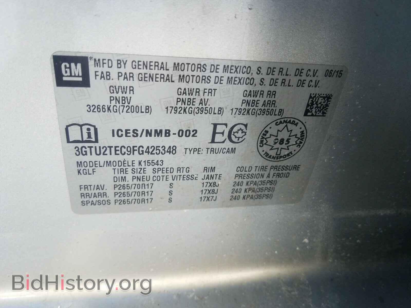 2015 GMC SIERRA - VIN: 3GTU2TEC9FG425348 - Фото 10