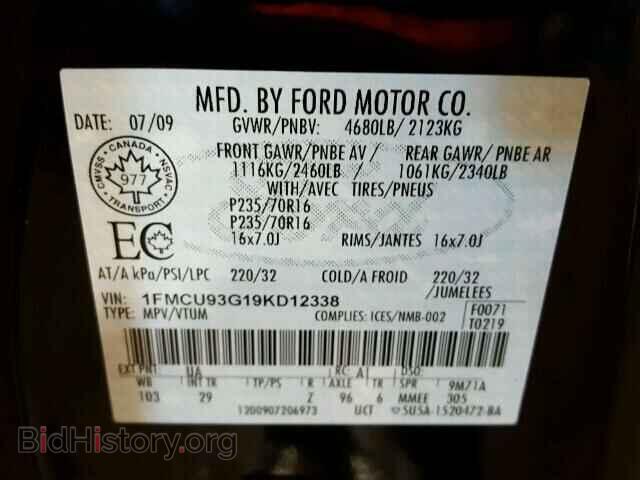 2009 FORD ESCAPE - VIN: 1FMCU93G19KD12338 - Фото 10