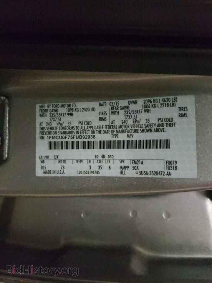 2015 FORD ESCAPE - VIN: 1FMCU0F75FUB92938 - Фото 10