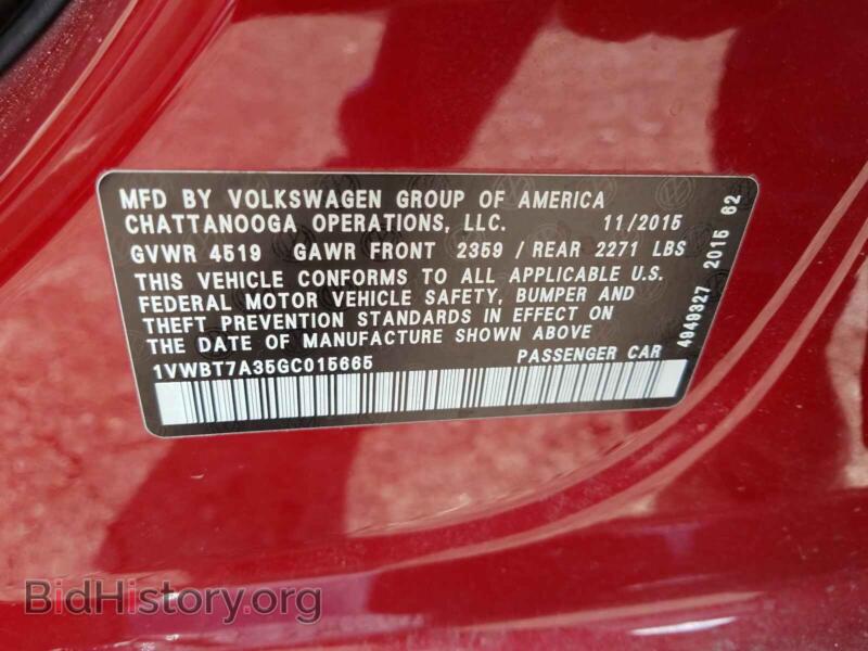 2016 Volkswagen PASSAT (VIN 1VWBT7A35GC015665) — photo 10 of 10