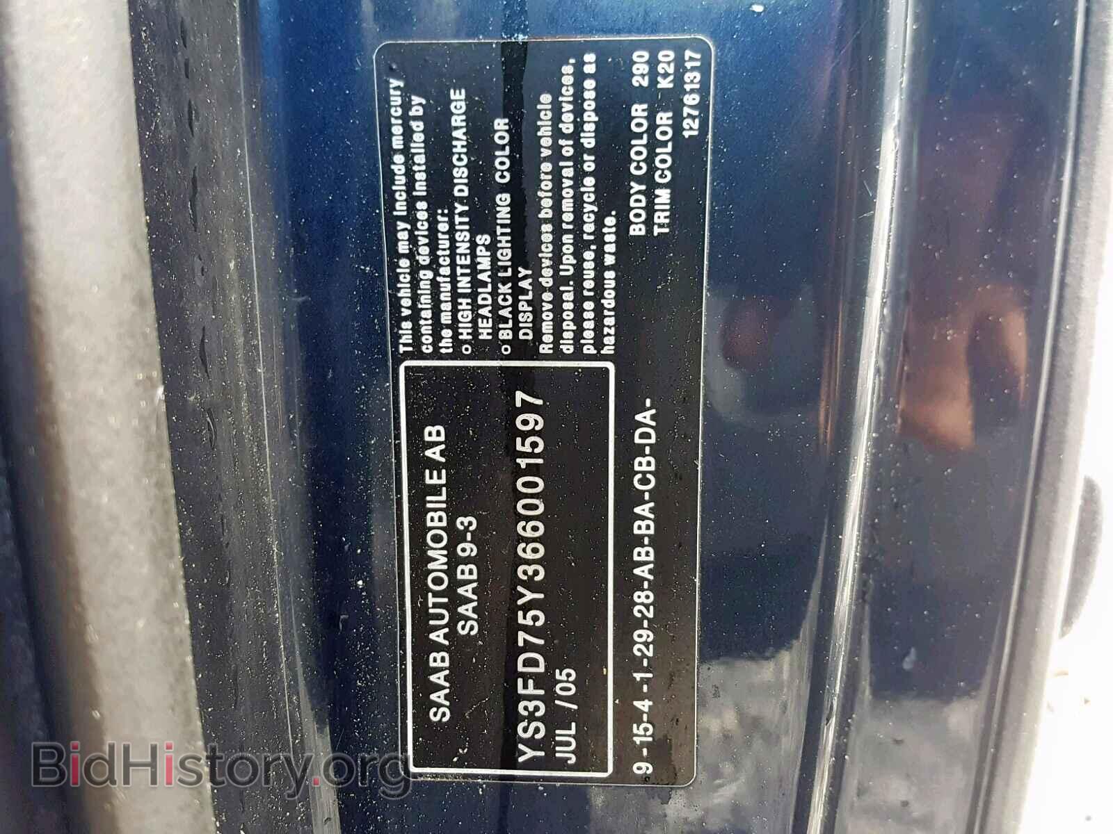 2006 SAAB 9-3 - VIN: YS3FD75Y366001597 - Фото 10