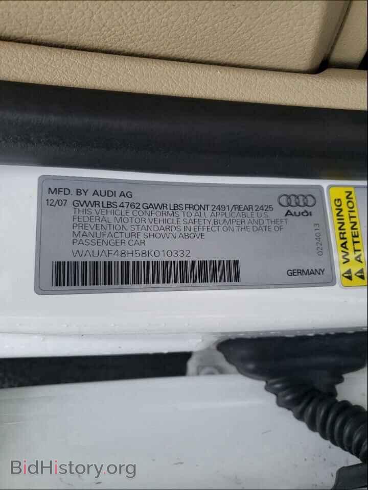 2008 AUDI A4 - VIN: WAUAF48H58K010332 - Фото 10