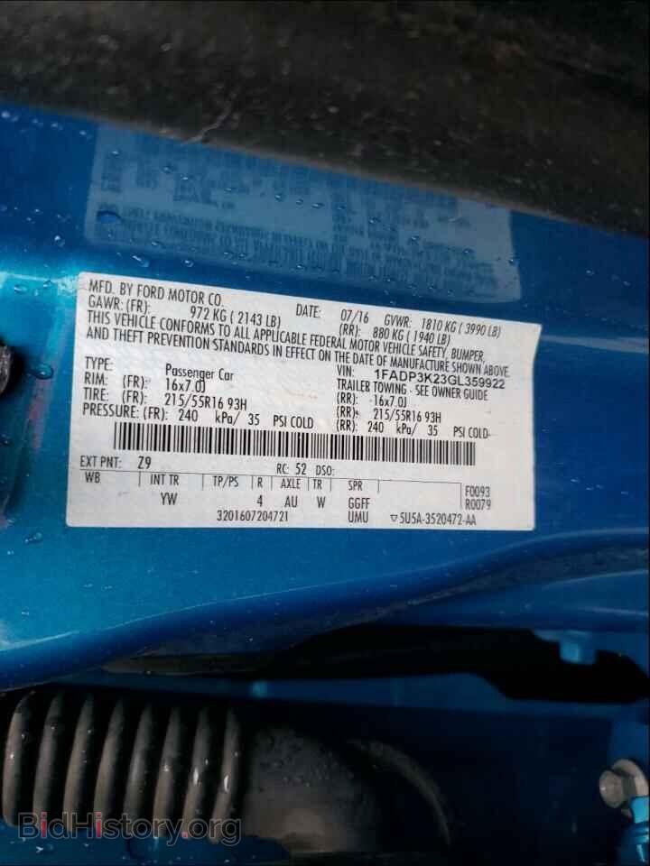 2016 FORD FOCUS - VIN: 1FADP3K23GL359922 - Фото 10