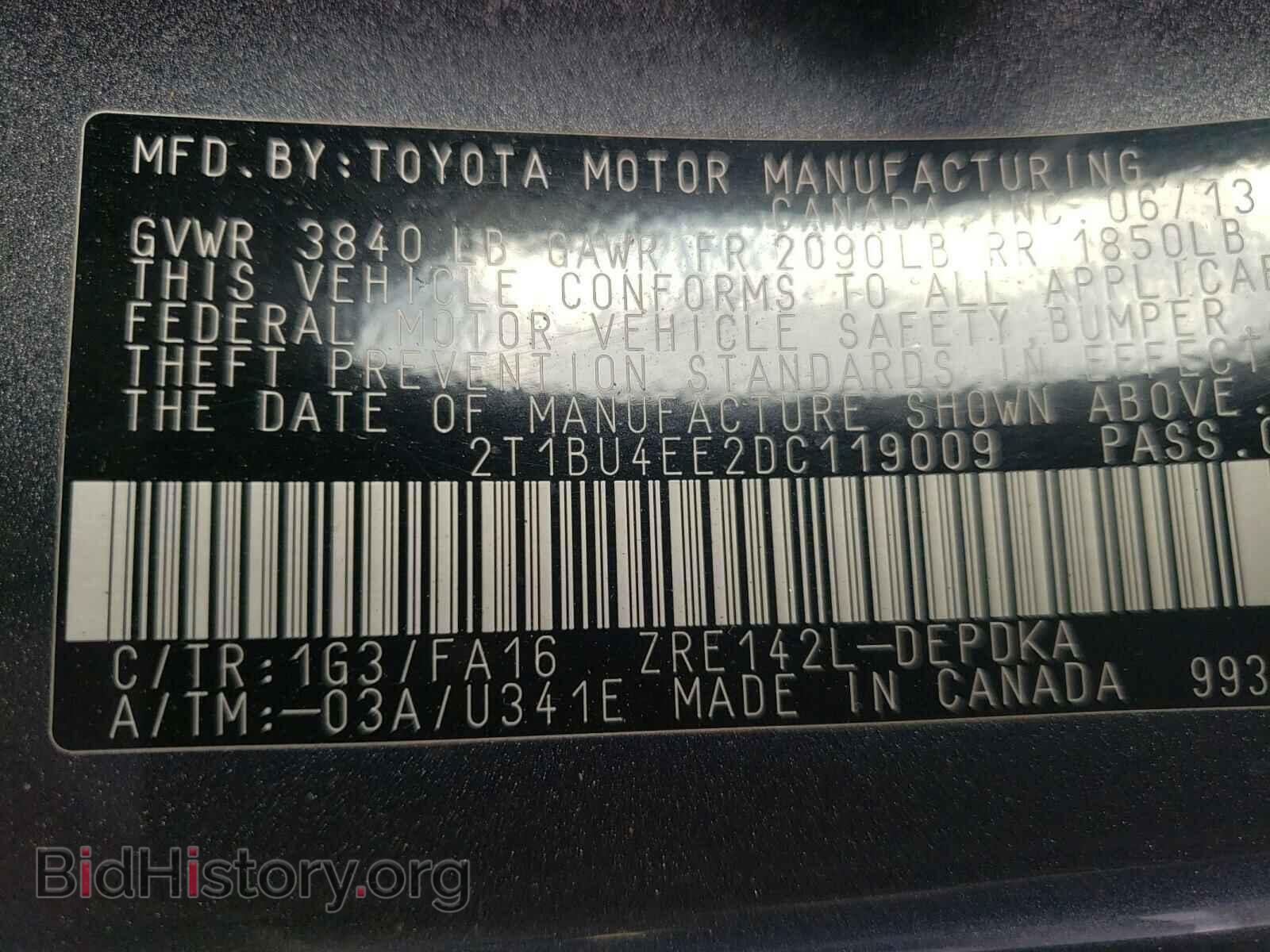 2013 TOYOTA COROLLA - VIN: 2T1BU4EE2DC119009 - Фото 10