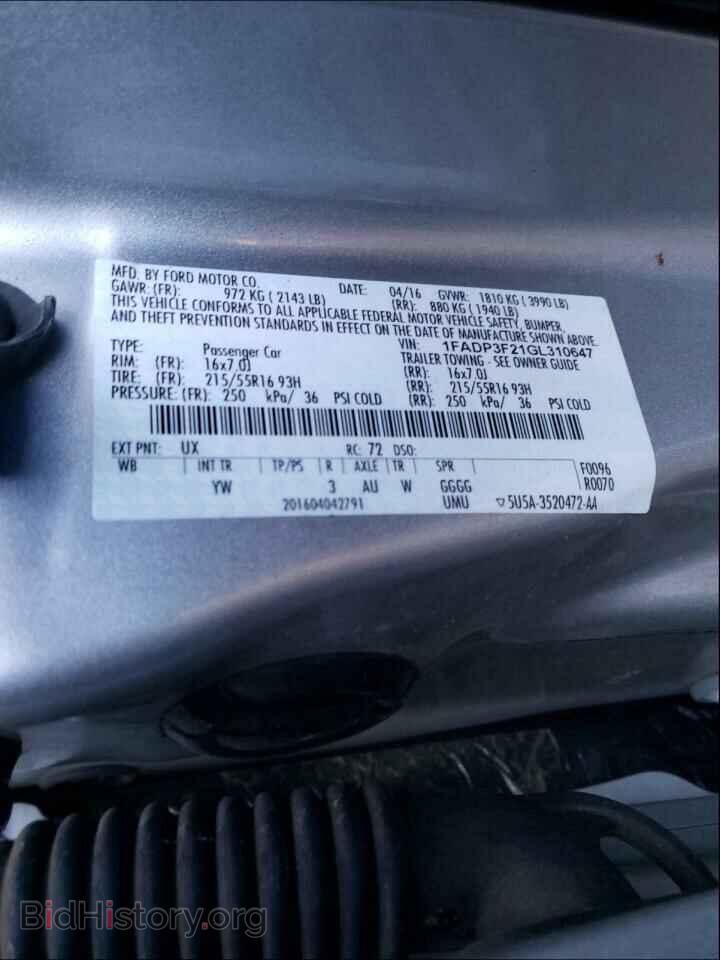 2016 FORD FOCUS - VIN: 1FADP3F21GL310647 - Фото 10