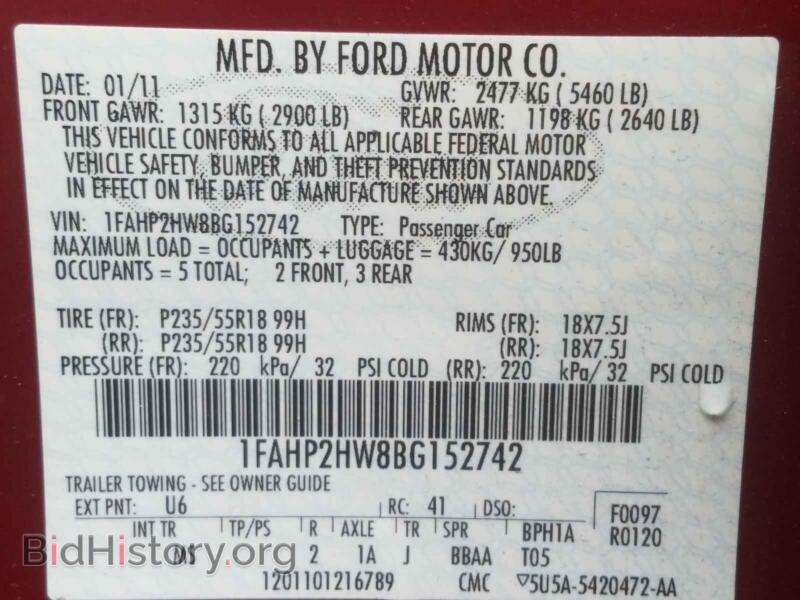 2011 Ford TAURUS (VIN 1FAHP2HW8BG152742) — photo 10 of 10