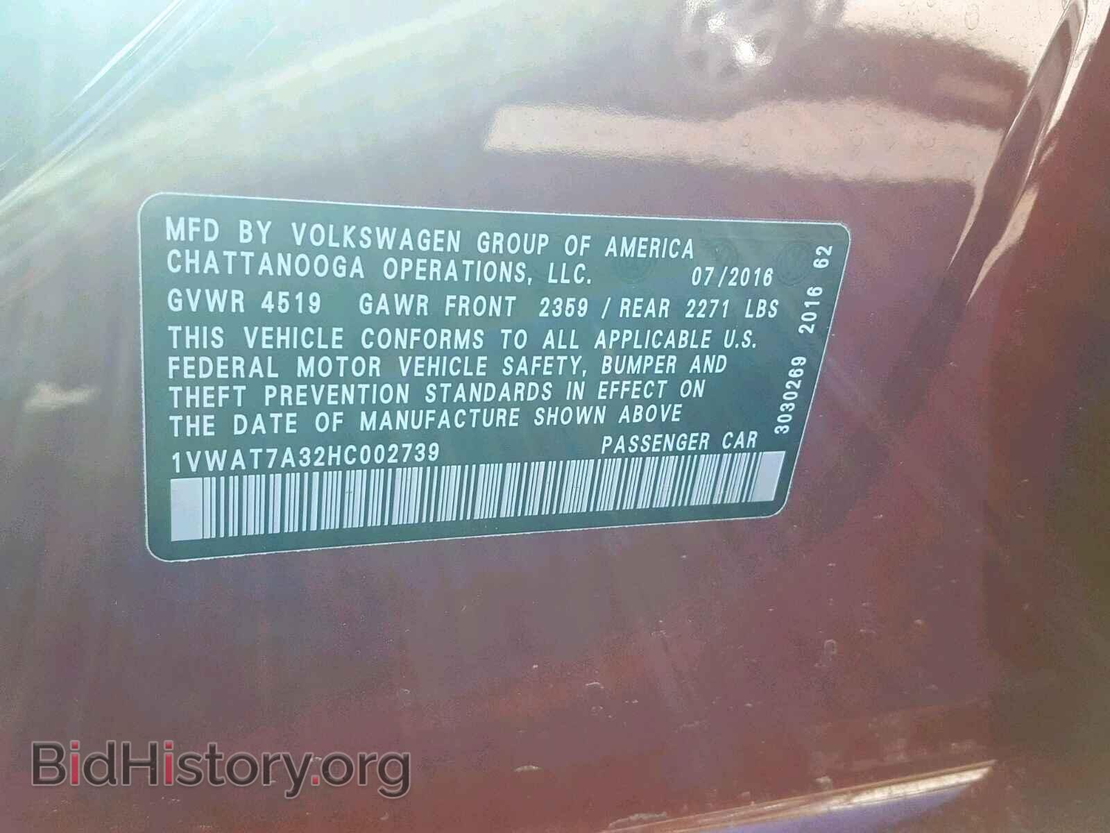 2017 VOLKSWAGEN PASSAT - VIN: 1VWAT7A32HC002739 - Фото 10