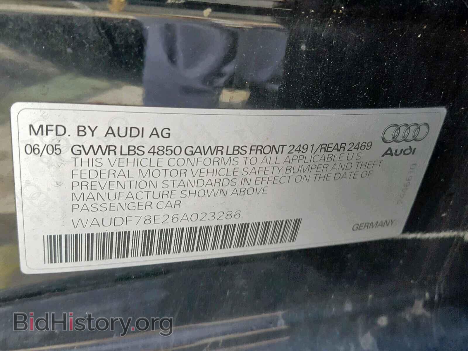 2006 AUDI A4 - VIN: WAUDF78E26A023286 - Фото 10