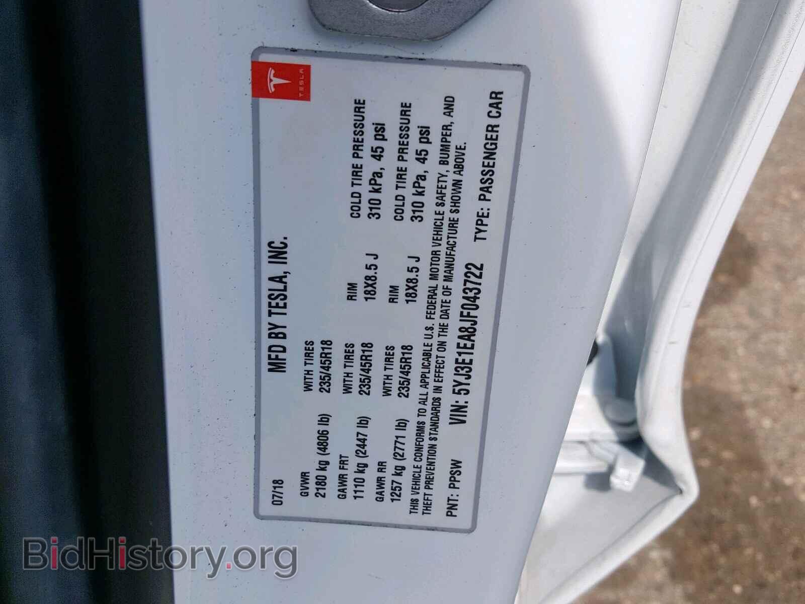2018 TESLA MODEL 3 - VIN: 5YJ3E1EA8JF043722 - Фото 10