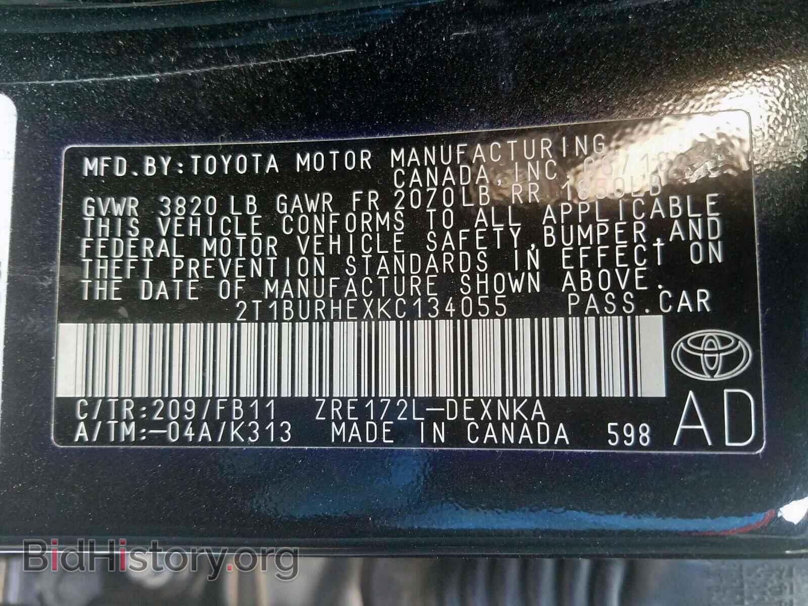 2019 TOYOTA COROLLA - VIN: 2T1BURHEXKC134055 - Фото 10