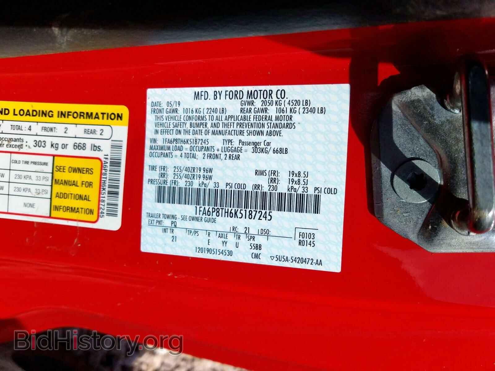 2019 FORD MUSTANG - VIN: 1FA6P8TH6K5187245 - Фото 10