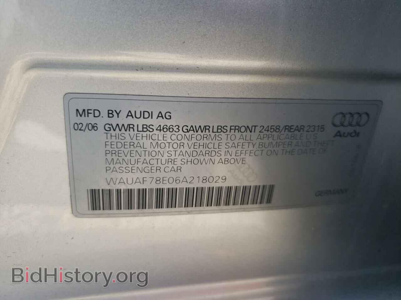 2006 AUDI A4 - VIN: WAUAF78E06A218029 - Фото 10