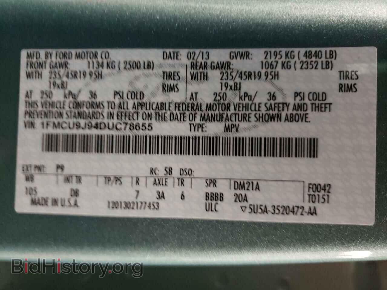 2013 FORD ESCAPE - VIN: 1FMCU9J94DUC78655 - Фото 10