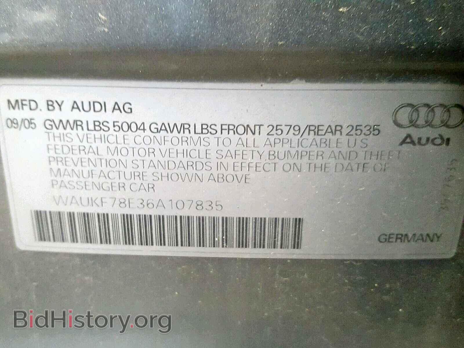 2006 AUDI A4 - VIN: WAUKF78E36A107835 - Фото 10