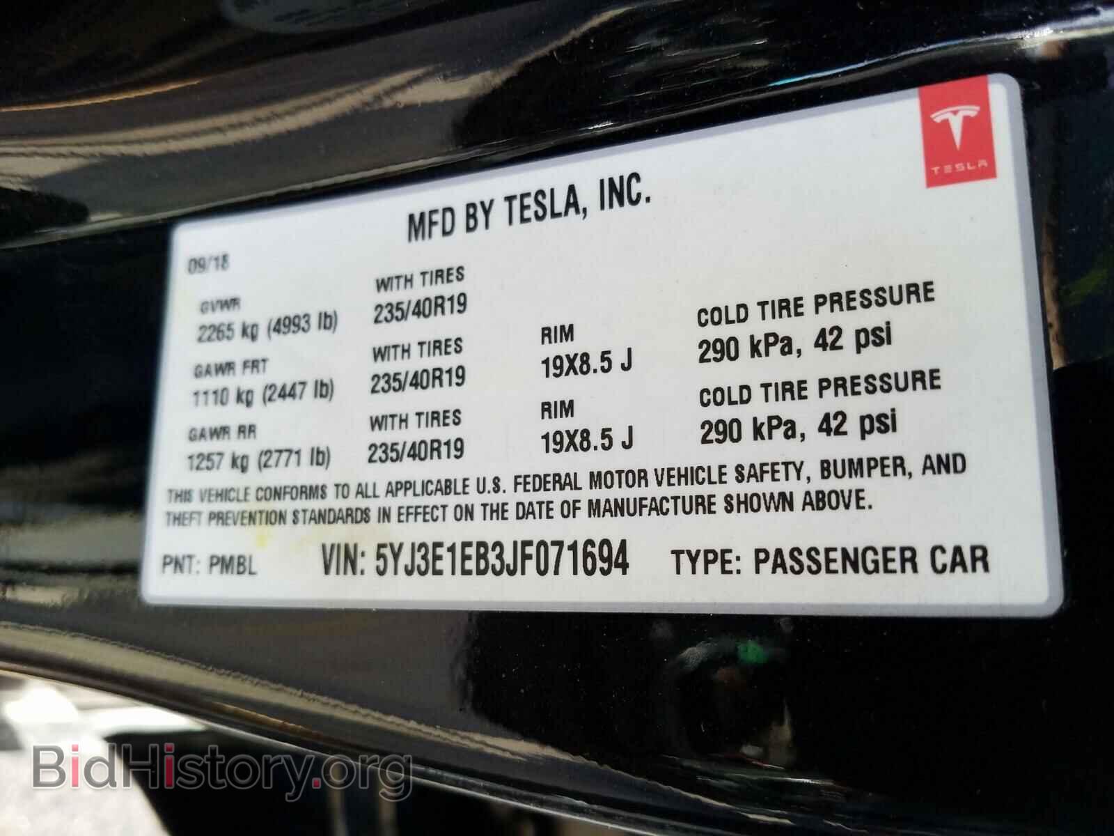 2018 TESLA MODEL 3 - VIN: 5YJ3E1EB3JF071694 - Photo 10