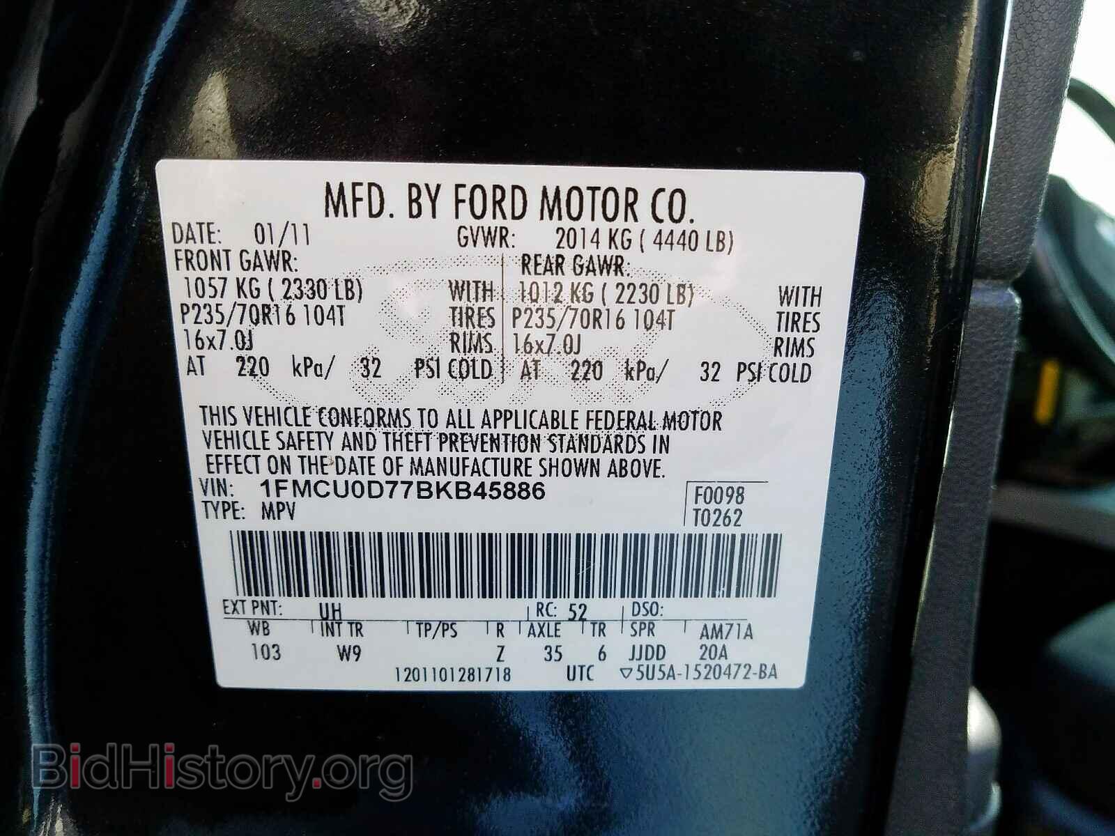 2011 FORD ESCAPE - VIN: 1FMCU0D77BKB45886 - Photo 10
