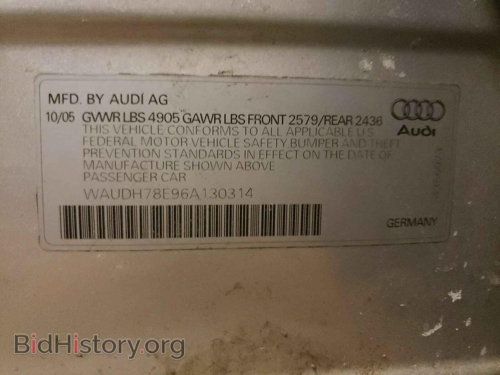 2006 AUDI A4 - VIN: WAUDH78E96A130314 - Фото 10