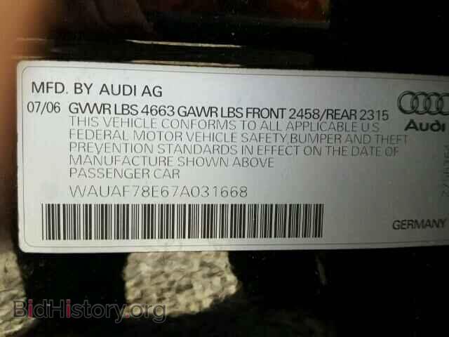 2007 AUDI A4 - VIN: WAUAF78E67A031668 - Фото 10