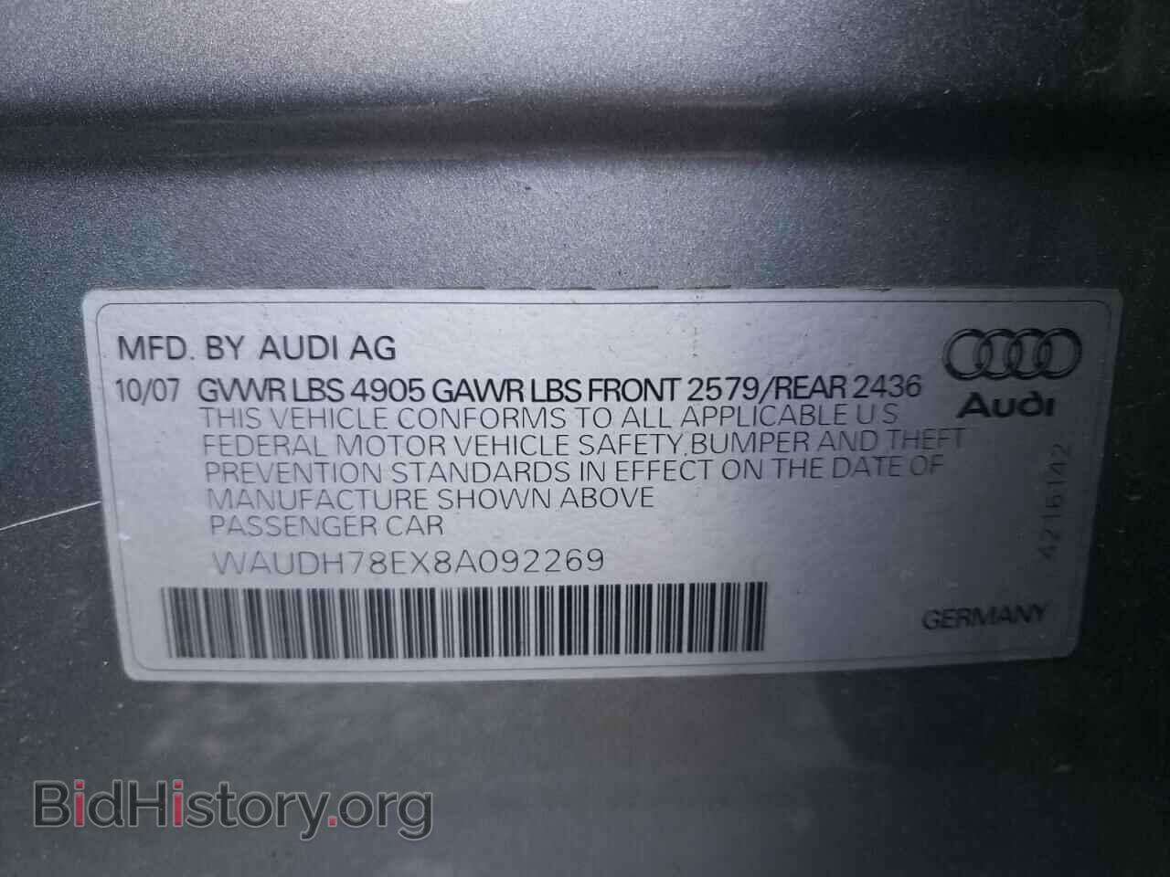 2008 AUDI A4 - VIN: WAUDH78EX8A092269 - Фото 10