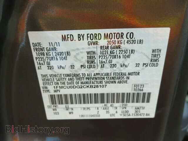2012 FORD ESCAPE - VIN: 1FMCU0DG2CKB28107 - Фото 10