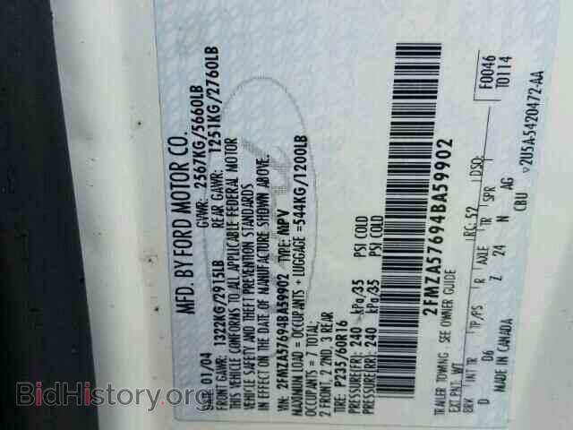 2004 FORD FREESTAR - VIN: 2FMZA57694BA59902 - Фото 10