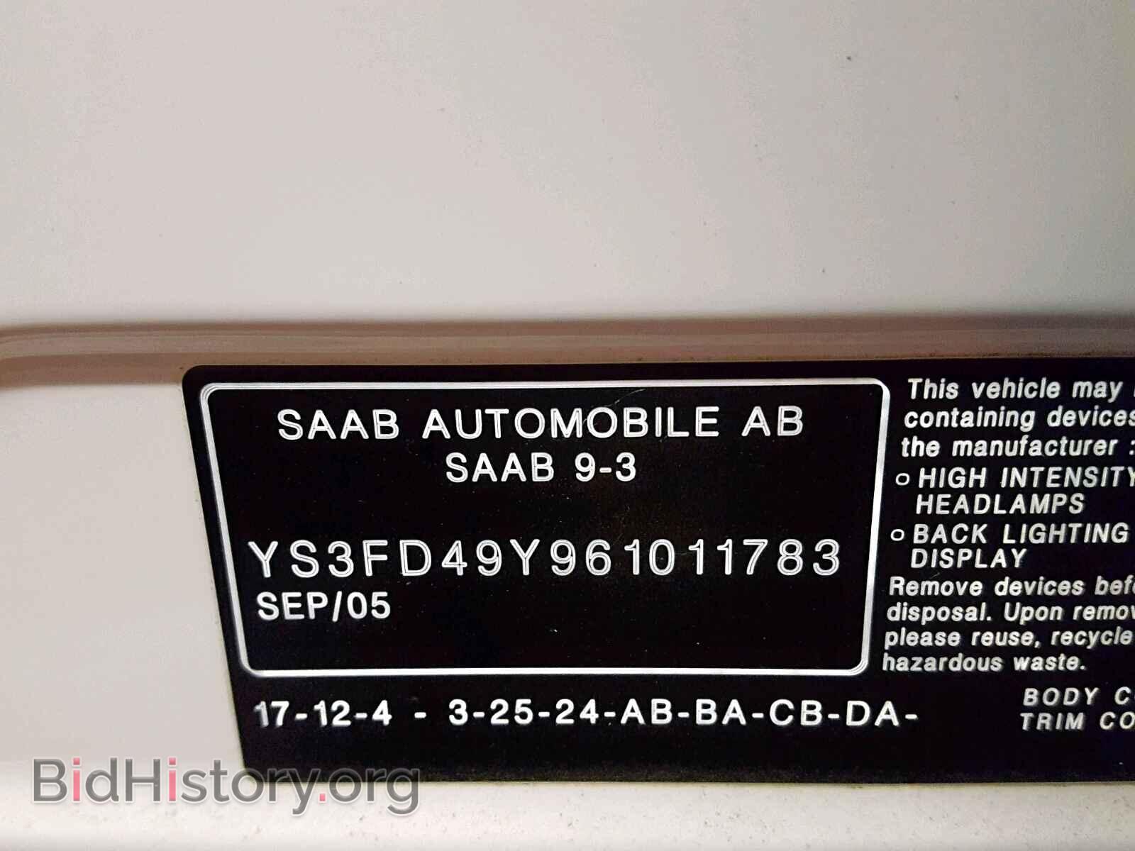 2006 SAAB 9-3 - VIN: YS3FD49Y961011783 - Фото 10