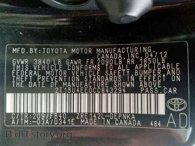 2012 TOYOTA COROLLA - VIN: 2T1BU4EE0CC843294 - Фото 10