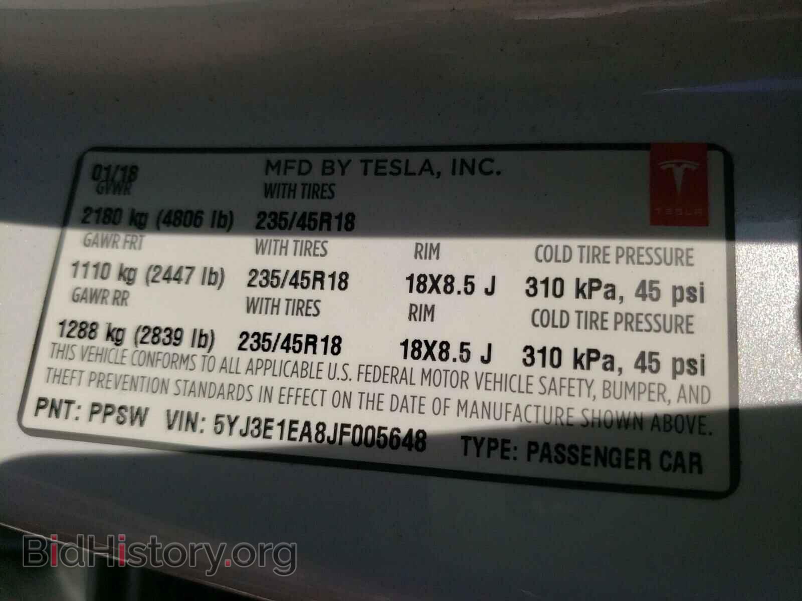 2018 TESLA MODEL 3 - VIN: 5YJ3E1EA8JF005648 - Фото 10