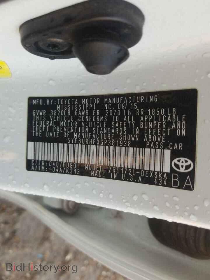 2016 TOYOTA COROLLA - VIN: 5YFBURHEXGP381938 - Фото 10