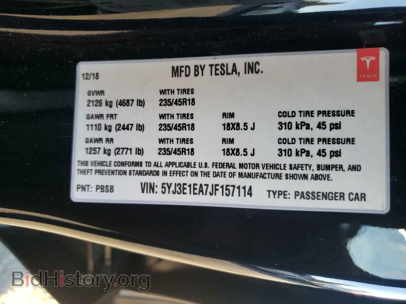 2018 TESLA MODEL 3 - VIN: 5YJ3E1EA7JF157114 - Фото 10