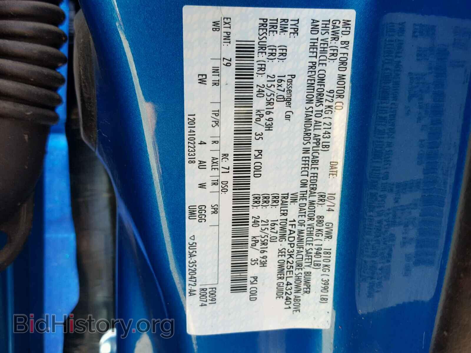 2014 FORD FOCUS - VIN: 1FADP3K25EL432401 - Фото 10