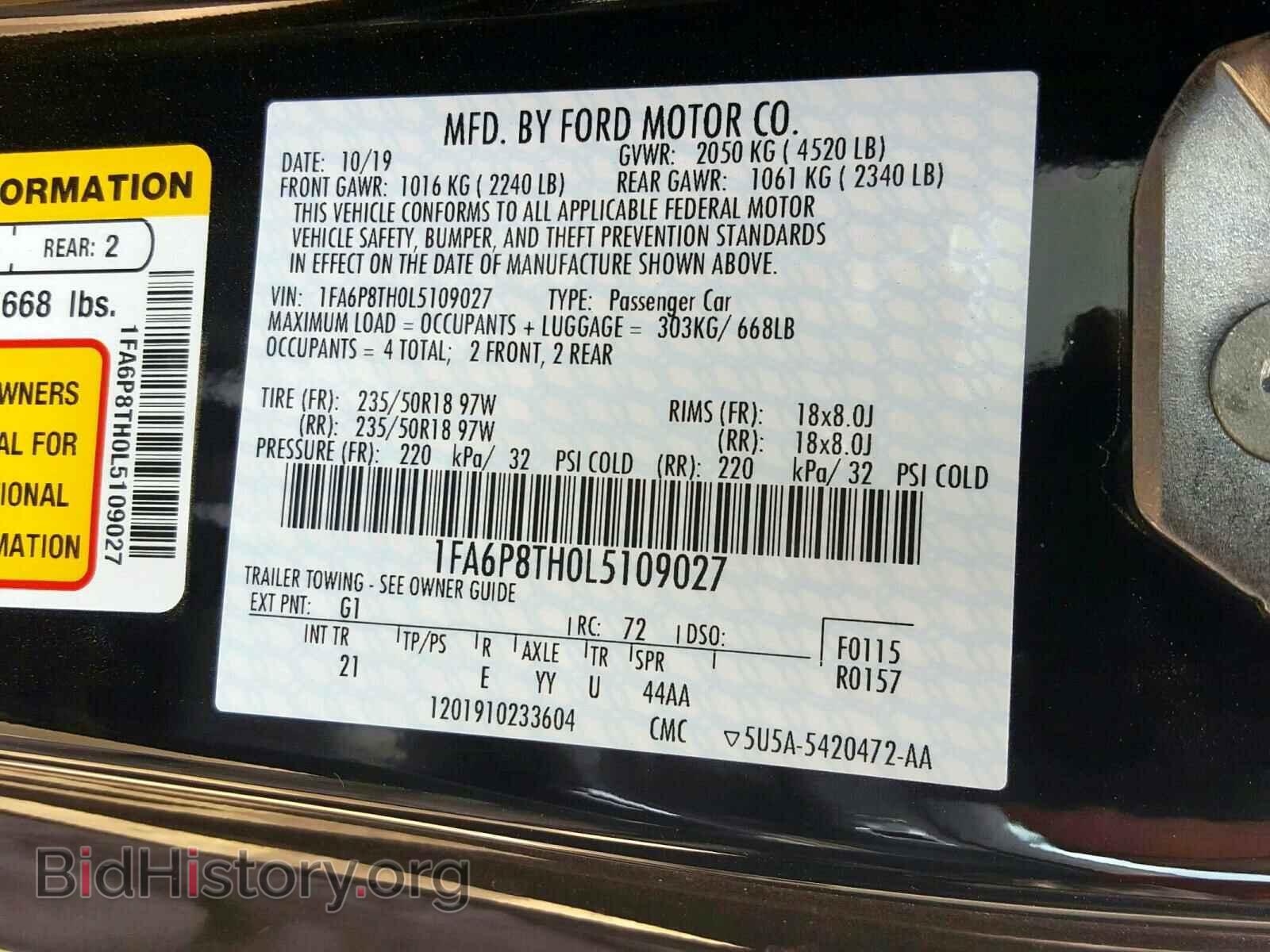 2020 FORD MUSTANG - VIN: 1FA6P8TH0L5109027 - Фото 10
