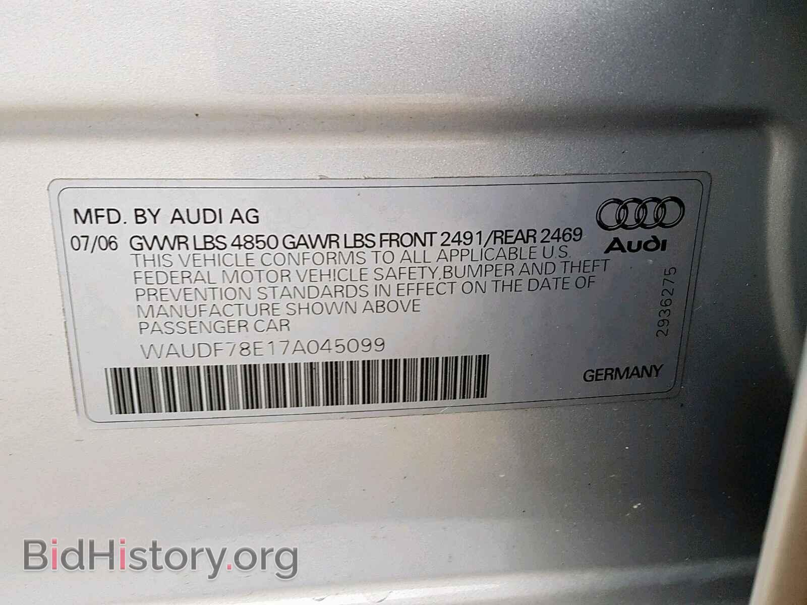 2007 AUDI A4 - VIN: WAUDF78E17A045099 - Фото 10