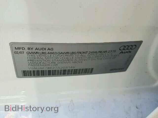 2007 AUDI A4 - VIN: WAUAF78E27A203145 - Фото 10
