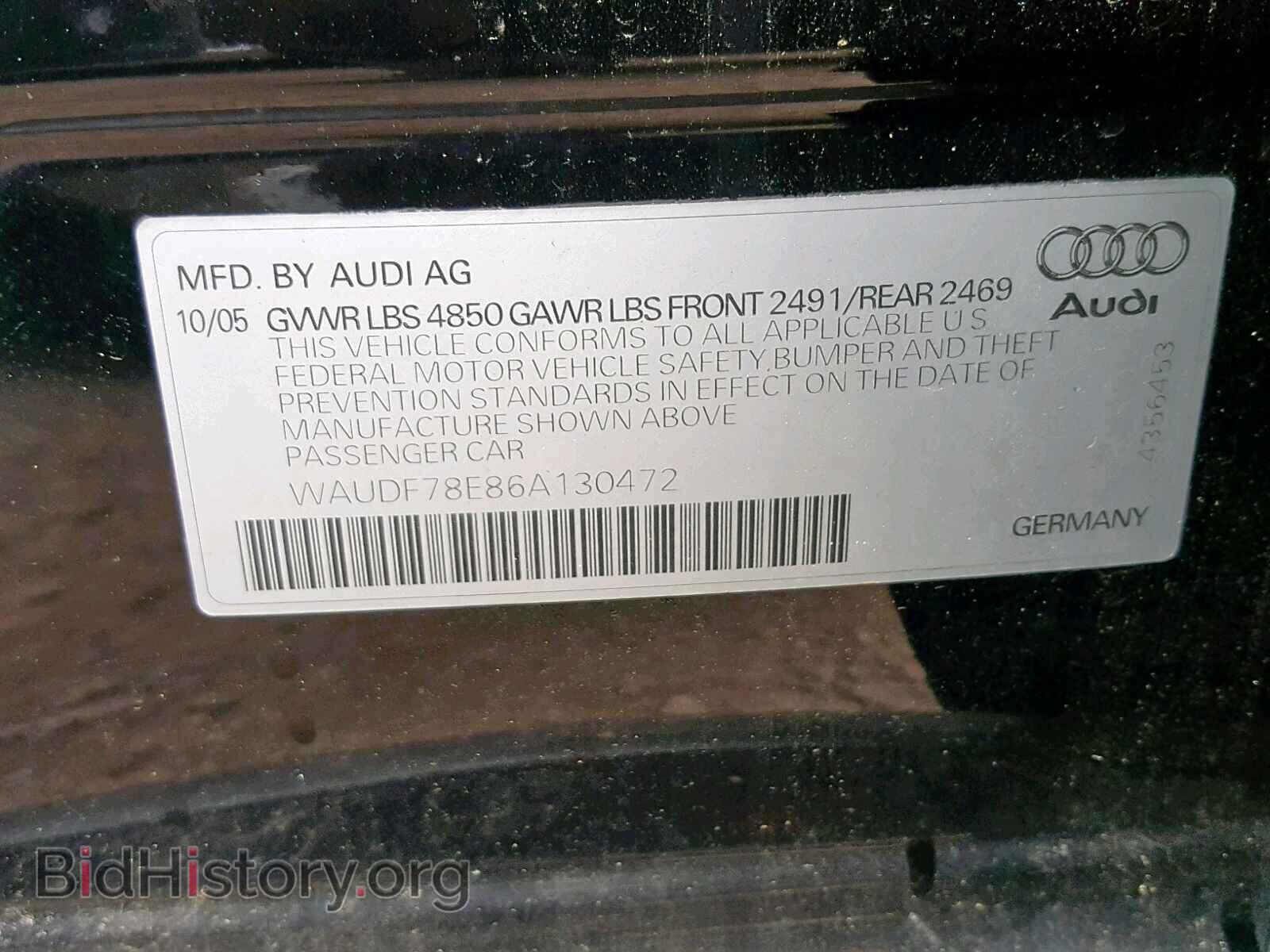 2006 AUDI A4 - VIN: WAUDF78E86A130472 - Фото 10