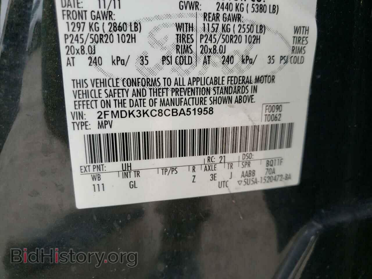 2012 FORD EDGE - VIN: 2FMDK3KC8CBA51958 - Фото 10