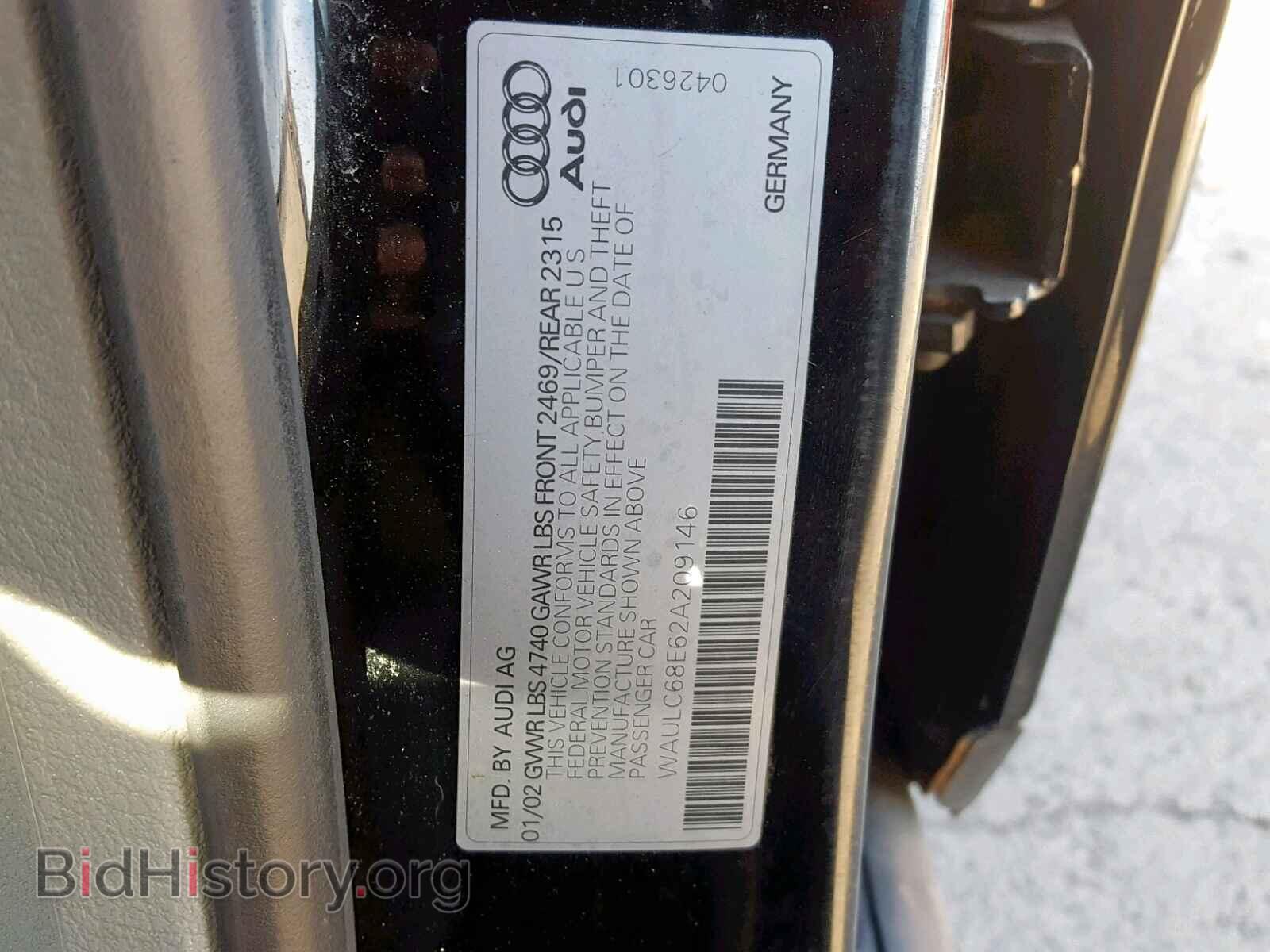 2002 AUDI A4 - VIN: WAULC68E62A209146 - Фото 10