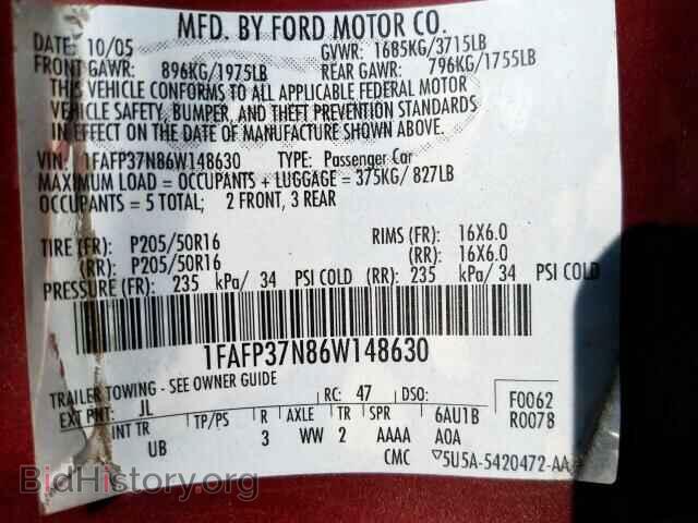2006 FORD FOCUS - VIN: 1FAFP37N86W148630 - Фото 10