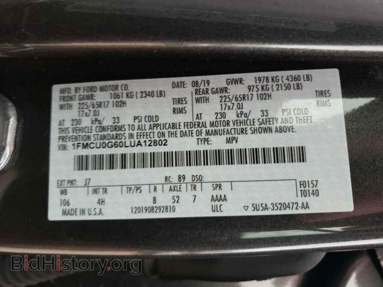 2020 FORD ESCAPE - VIN: 1FMCU0G60LUA12802 - Photo 10