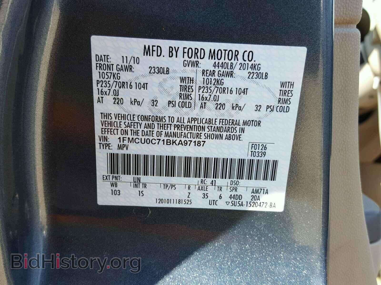 2011 FORD ESCAPE - VIN: 1FMCU0C71BKA97187 - Фото 10