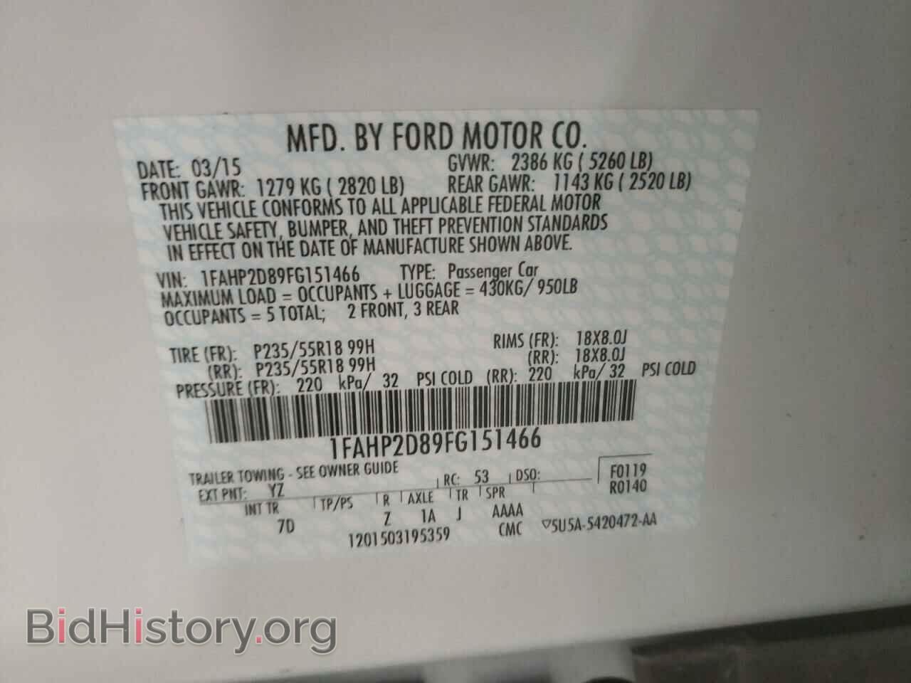 2015 FORD TAURUS - VIN: 1FAHP2D89FG151466 - Фото 10